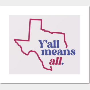 Retro Texas Y'all Means All // Inclusivity LGBT Rights Posters and Art